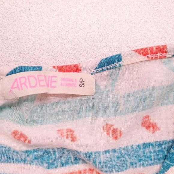 Ardene Women's Tie Front T Shirt Size Small Round Neck White Orange Teal Pattern - Picture 4 of 4